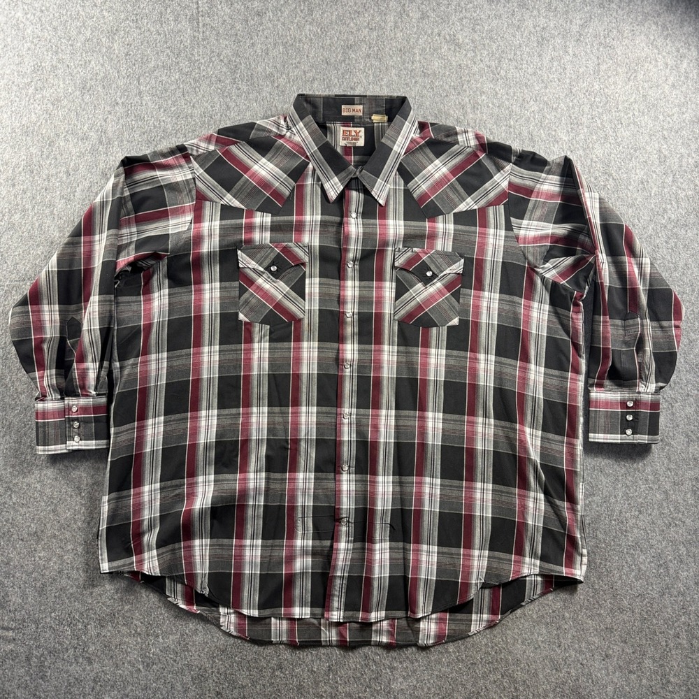 Ely Cattleman Men's 4X Big Black Red Cotton Plaid Pearl Snap Western Shirt